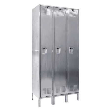 Wardrobe Locker, 54 in W, 18 in D, 78 in H, (1) Tier, (3) Wide, Silver MPN:USS3888-1