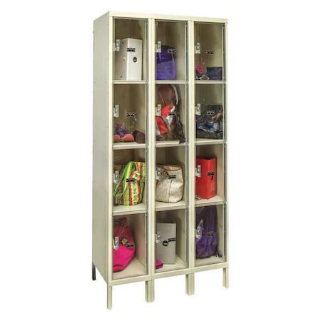 Box Locker, 36 in W, 15 in D, 78 in H, (3) Wide, (4) Tier, Tan MPN:USVP3258-4A-PT