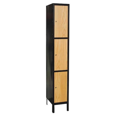 Wardrobe Locker, 12 in W, 18 in D, 78 in H, (1) Wide, (3) Tier, Light Wood/Black MPN:UW1288-3A-MEW