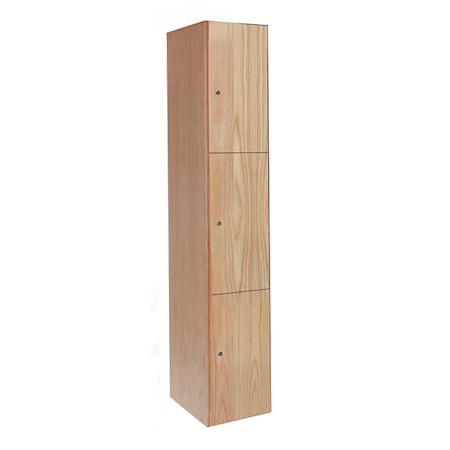 Wardrobe Locker, 15 in W, 18 in D, 72 in H, (1) Wide, (3) Tier, Light Wood MPN:UW1582-3A-W-RO