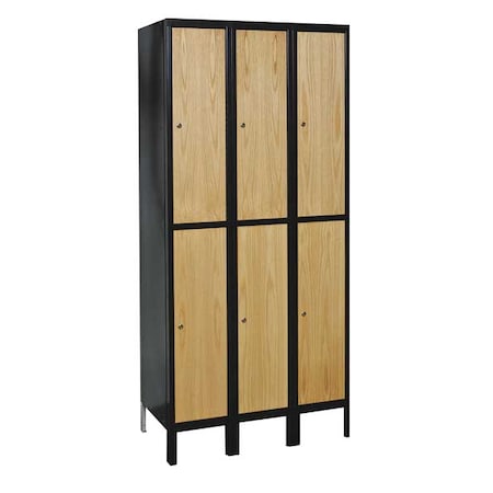 Wardrobe Locker, 36 in W, 18 in D, 78 in H, (2) Tier, (3) Wide, Light Wood/Black MPN:UW3288-2MEW