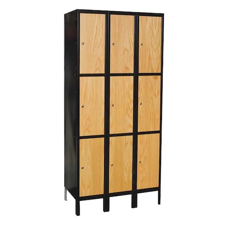 Wardrobe Locker, 36 in W, 18 in D, 78 in H, (3) Tier, (3) Wide, Light Wood/Black MPN:UW3288-3MEW