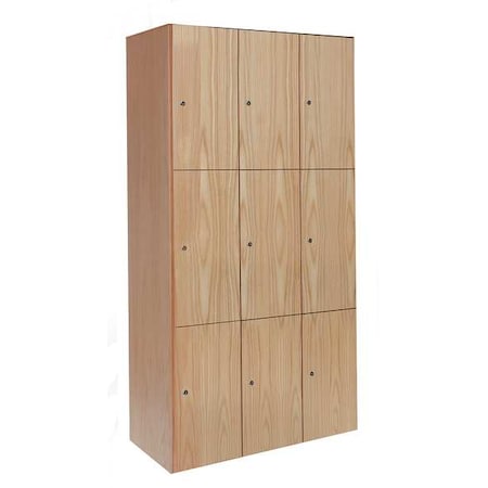 Wardrobe Locker, 45 in W, 18 in D, 72 in H, (3) Tier, (3) Wide, Light Wood MPN:UW3582-3A-W-RO