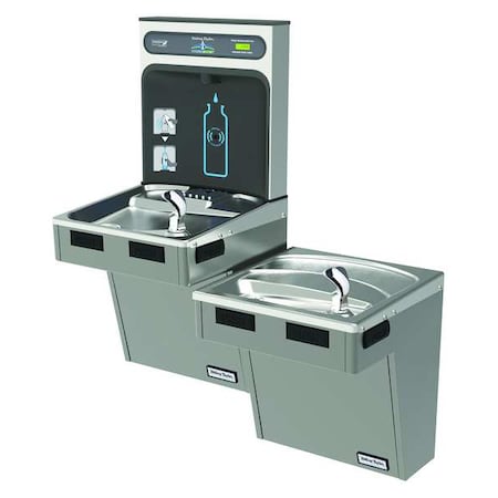 Drinking Fountain with Bottle Filler On-Wall Mount, 2 Levels, Silver, Indoor MPN:HTHB-HAC8BLPV-NF