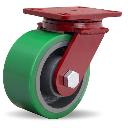 Plate Caster, Swivel, Polyurethane, 7 1/2
