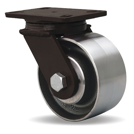 Plate Caster, Swivel, Steel, 7 1/2