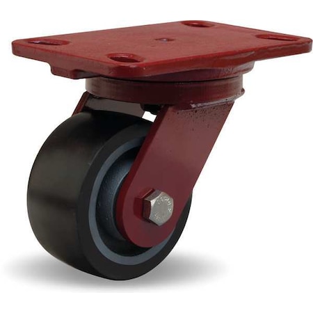 Plate Caster, Swivel, Polyurethane, 5 5/8