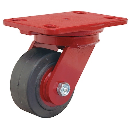 Plate Caster, Swivel, Rubber, 5 5/8