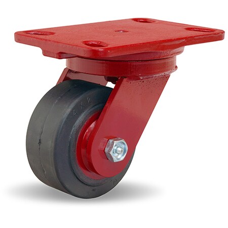 Plate Caster, Swivel, Rubber, 5 5/8