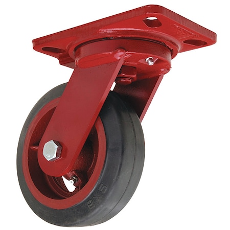 Plate Caster, Swivel, Rubber, 7 3/4