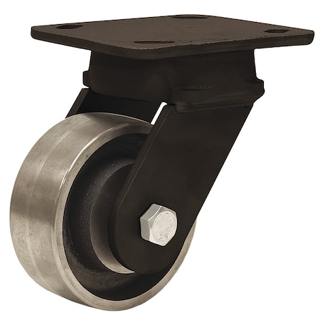 Plate Caster, Swivel, Steel, 5 5/8