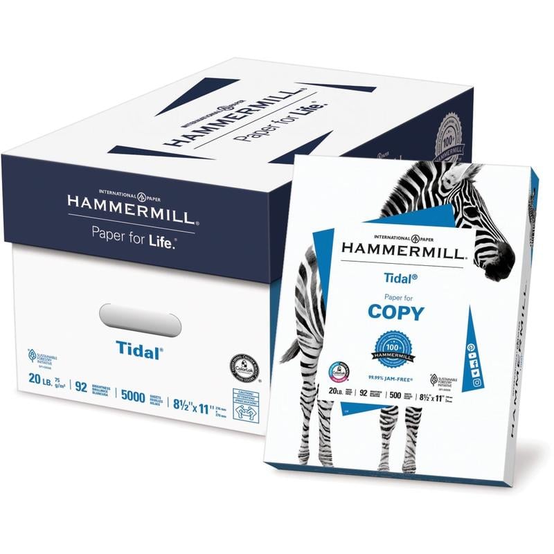 Hammermill Tidal Multi-Use Printer & Copy Paper, White, Letter (8.5in x 11in), 5000 Sheets Per Case, 20 Lb, 92 Brightness, Case Of 10 Reams MPN:HAM162008