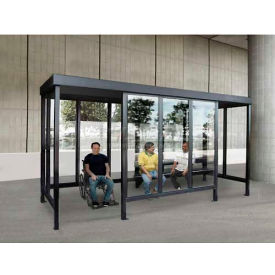 Smoking Shelter 4-2WSF-DKB 4-Sided W/L & R Open Front 10'L x 5'W Flat Roof DK Bronze 4-2BF-DKB