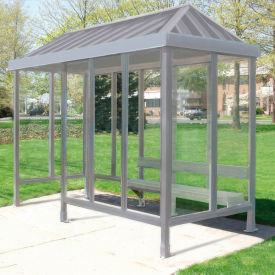 Smoking Shelter S5-2VR-CA 4-Sided Left Open Front 12'L x 5'W Vented Standing Seam Roof Clear 5-2CVR-CA