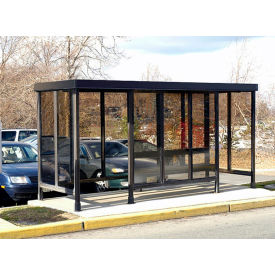 Smoking Shelter 6-2WSF-DKB 4-Sided W/L & R Open Front 15'L x 5'W Flat Roof DK Bronze 6-2BF-DKB