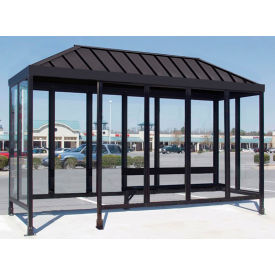 Smoking Shelter S6-2VR-DKB 4-Sided Left Open Front 15'L x 5'W Vented Standing Seam Roof DK BRZ 6-2CVR-DKB