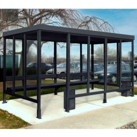 Smoking Shelter S6-3F-DKB 4-Sided W/Left Open Front 15'L x 7'6
