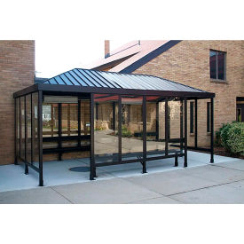 Smoking Shelter 6-4WSVR-DKB 3-Sided L & R Open FR 15'L x 10'W Vented Standing Seam Roof DK BRZ 6-4BVR-DKB