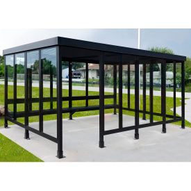 Smoking Shelter S6-4F-DKB 3-Sided W/Left Open Front 15'L x 10'W Flat Roof DK Bronze 6-4CF-DKB