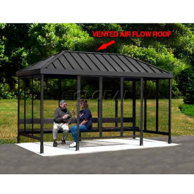 Smoking Shelter S6-4VR-CA 3-Sided Left Open Front 15'L x 10'W Vented Standing Seam Roof Clear 6-4CVR-CA