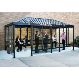 Smoking Shelter S6-4VR-DKB 3-Sided Left Open Front 15'L x 10'W Vented Standing Seam Roof DK BRZ 6-4CVR-DKB