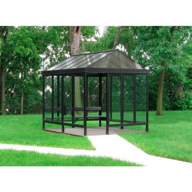 Smoking Shelter S4-4CVR-DKB 4-Sided Left Open Front 10'L x 10'W Vented Standing Seam Roof DK BRZ S4-4CVR-DKB