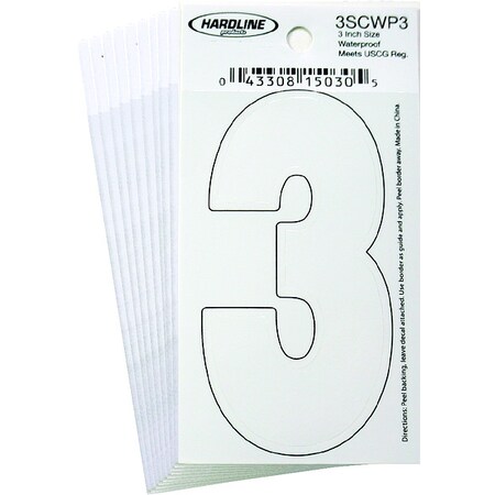 NumberLabel, Vinyl, 3inH, 1-1/4inW, PK10 MPN:3SCWP3
