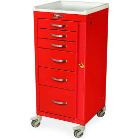 Harloff M-Series Six Drawer Narrow Procedure Cart Tall Height Mini Width Key Lock Light Gray M3DS1830B06-Light Gray