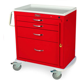 Harloff Quick Ship M Series Short Emergency Crash Cart W/ Four Drawers and Breakaway Lock Red MDS3024B14Q