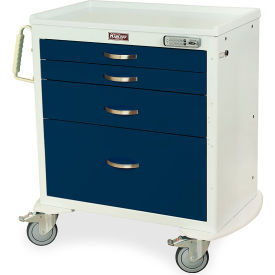 Harloff M-Series Four Drawer Procedure Cart with Pushbutton E-Lock Brushed Silver MDS3024E14-Brushed Silver