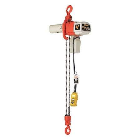 Electric Chain Hoist, 1, 000 lb, 15 ft, Hook Mounted - No Trolley, 120V AC, White and Orange MPN:ED1000V-15