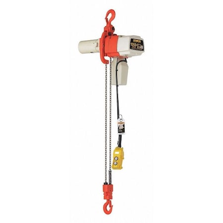 Electric Chain Hoist, 1, 050 lb, 20 ft, Hook Mounted - No Trolley, 120V AC, Red MPN:ED1050DS-20