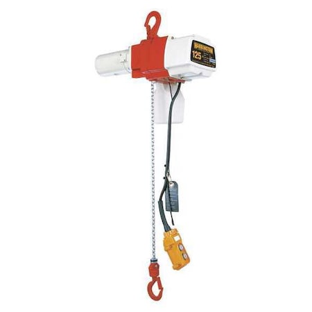 Electric Chain Hoist, 125 lb, 15 ft, Hook Mounted - No Trolley, 120V AC, White and Orange MPN:ED125DS-15
