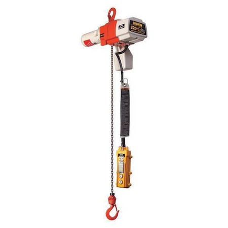 Electric Chain Hoist, 220 lb, 10 ft, Hook Mounted - No Trolley, 120V AC, White and Orange MPN:ED220DSA-10