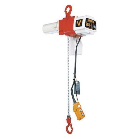 Electric Chain Hoist, 250 lb, 15 ft, Hook Mounted - No Trolley, 120V AC, White and Orange MPN:ED250V-15