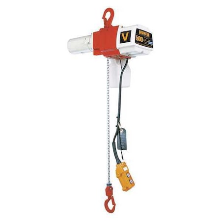 Electric Chain Hoist, 500 lb, 20 ft, Hook Mounted - No Trolley, 120V AC, White and Orange MPN:ED500V-20