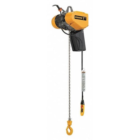 Electric Chain Hoist, 1, 000 lb, 20 ft, Hook Mounted - No Trolley, 380-460V AC, Yellow MPN:EQ005SD-20