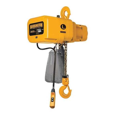 Electric Chain Hoist, 300 lb, 15 ft, Hook Mounted - No Trolley, 230V AC, Yellow MPN:NER000300S-15/230v