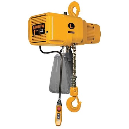 Electric Chain Hoist, 2, 000 lb, 10 ft, Hook Mounted - No Trolley, 460V AC, Yellow MPN:NER010LD-10