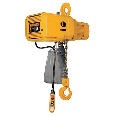 Electric Chain Hoist, 2, 000 lb, 10 ft, Hook Mounted - No Trolley, 230V AC, Yellow MPN:NER010LD-10