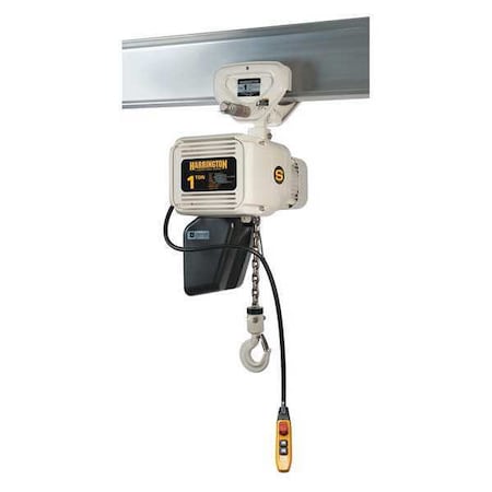 Electric Food Grade Chain Hoist, 2, 000 lb, 20 ft, Hook Mounted - No Trolley, 460V AC, White MPN:NER010LD-FG-20
