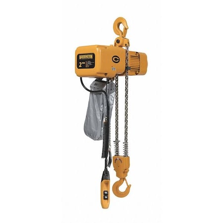 Electric Chain Hoist, 4, 000 lb, 15 ft, Hook Mounted - No Trolley, 208-230/460V AC, Yellow MPN:NER020C-15
