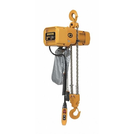 Electric Chain Hoist, 4, 000 lb, 15 ft, Hook Mounted - No Trolley, 230V AC, Yellow MPN:NER020CD-15 / 230V