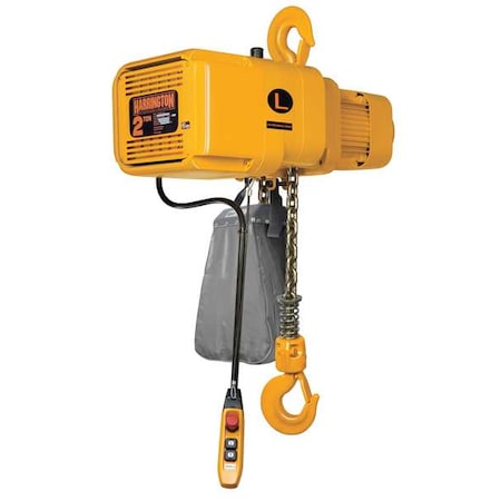 Electric Chain Hoist, 4, 000 lb, 15 ft, Hook Mounted - No Trolley, 460V AC, Yellow MPN:NER020LD-15