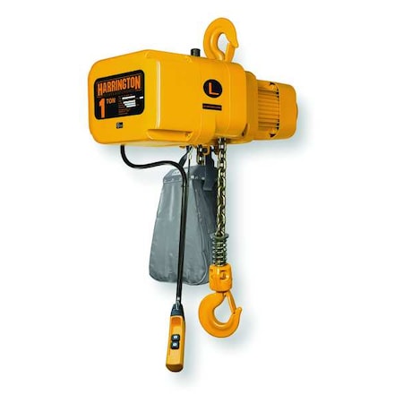 Electric Chain Hoist, 4, 000 lb, 10 ft, Hook Mounted - No Trolley, 208-230/460V AC, Yellow MPN:NER020S-10