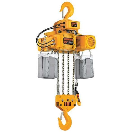 Electric Chain Hoist, 20, 000 lb, 15 ft, Hook Mounted - No Trolley, 460V AC, Yellow MPN:NER100SD-15 / 460v