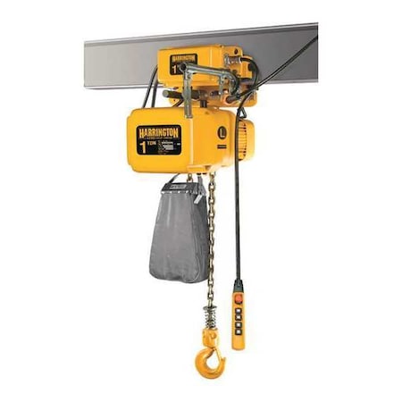 Electric Chain Hoist, 2, 000 lb, 20 ft, Motorized Trolley, 208-230/460V AC, Yellow MPN:NERM010S-L-20