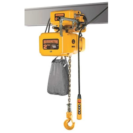 Electric Chain Hoist, 4, 000 lb, 20 ft, Motorized Trolley, 208-230/460V AC, Yellow MPN:NERM020S-L-20