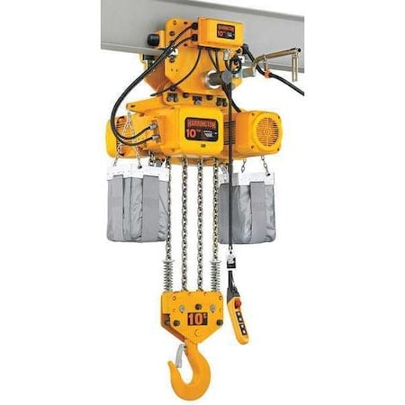 Electric Chain Hoist, 20, 000 lb, 15 ft, Motorized Trolley, 208-230/460V AC, Yellow MPN:NERM100S-L-15