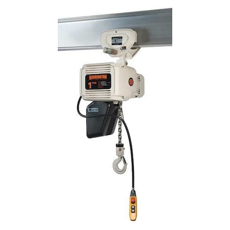 Electric Chain Hoist, 500 lb, 10 ft, Push Trolley, 208-230/460V AC, White MPN:NERP003LD-FG-10